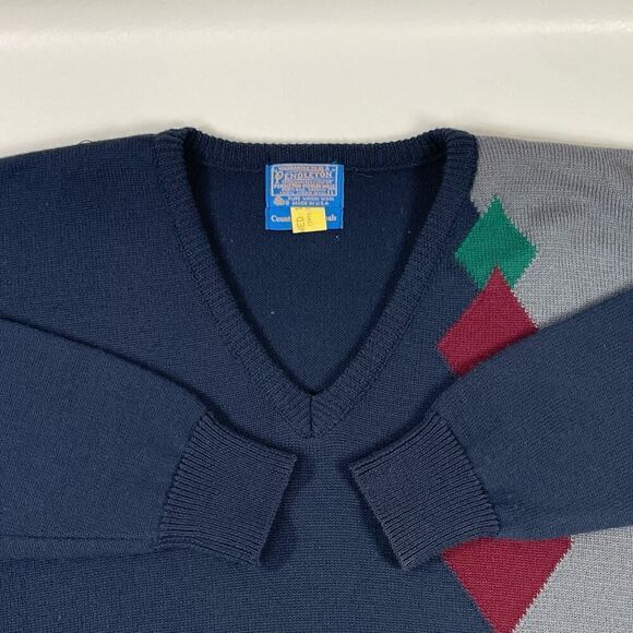 VTG Pendleton Country Traditionals Mens Large Blue Long Sleeve Wool Sweater - Picture 3 of 9